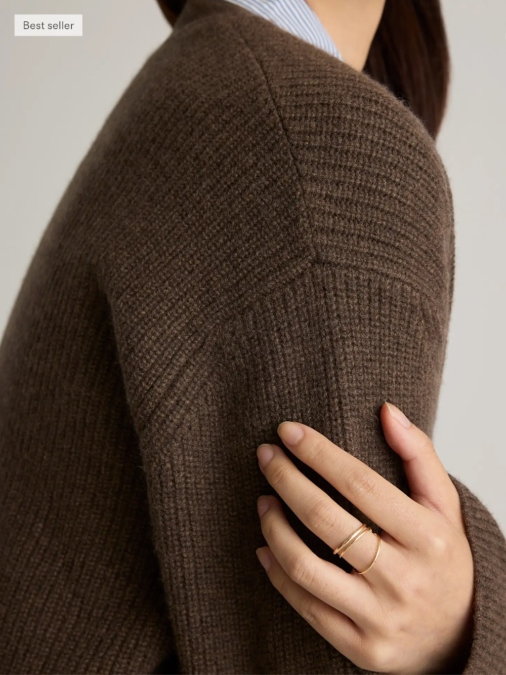 Mongolian Cashmere Oversized Boyfriend Cardigan Sweater in Brown - Picture 2 of 7